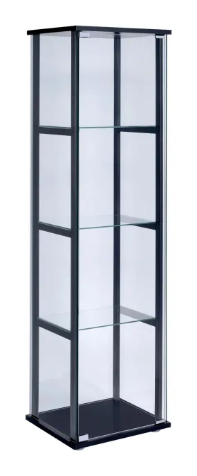 Cyclamen Black/Clear 4-Shelf Glass Curio Cabinet