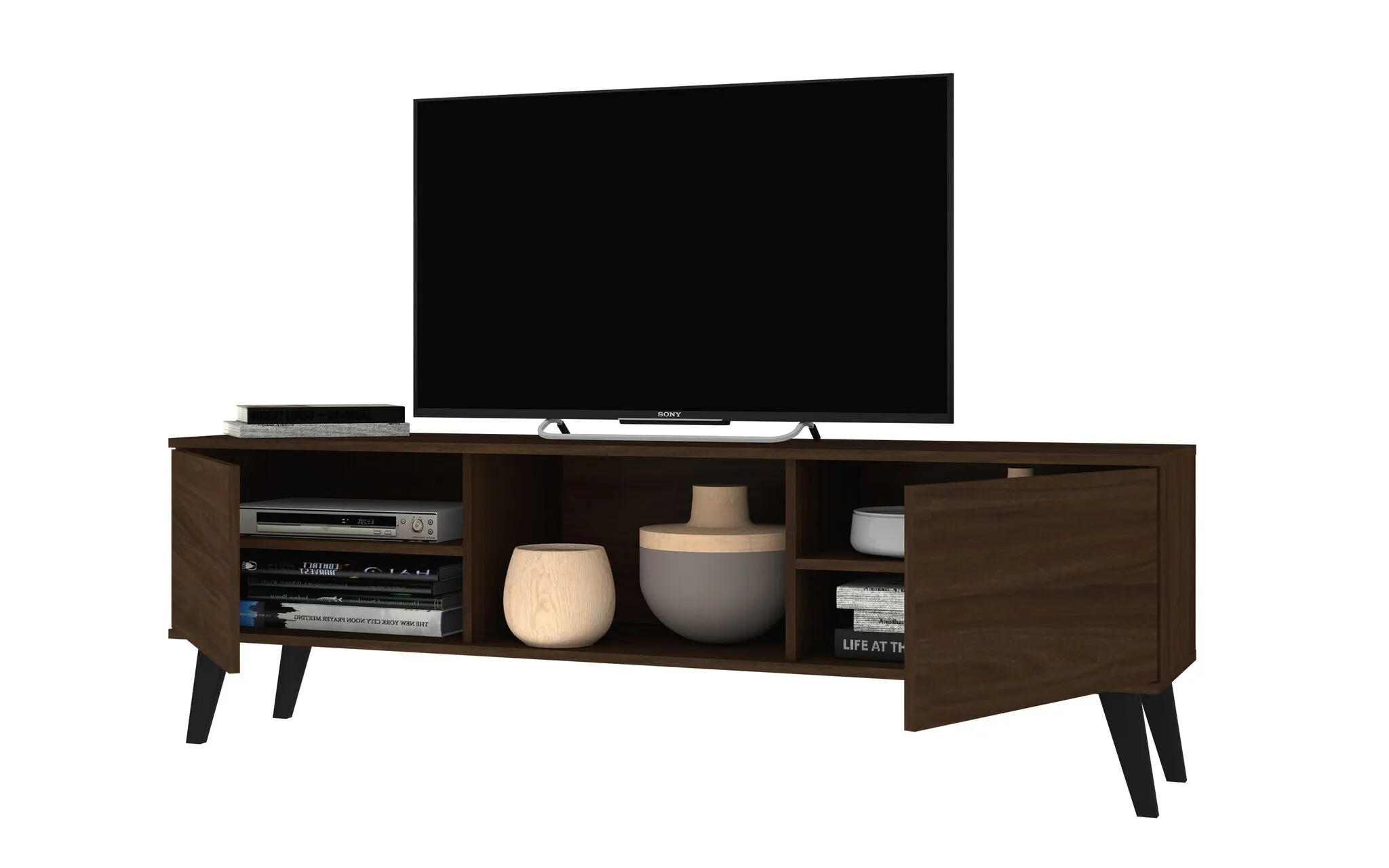 Doyers 62.20 Mid-Century Modern TV Stand in Nut Brown