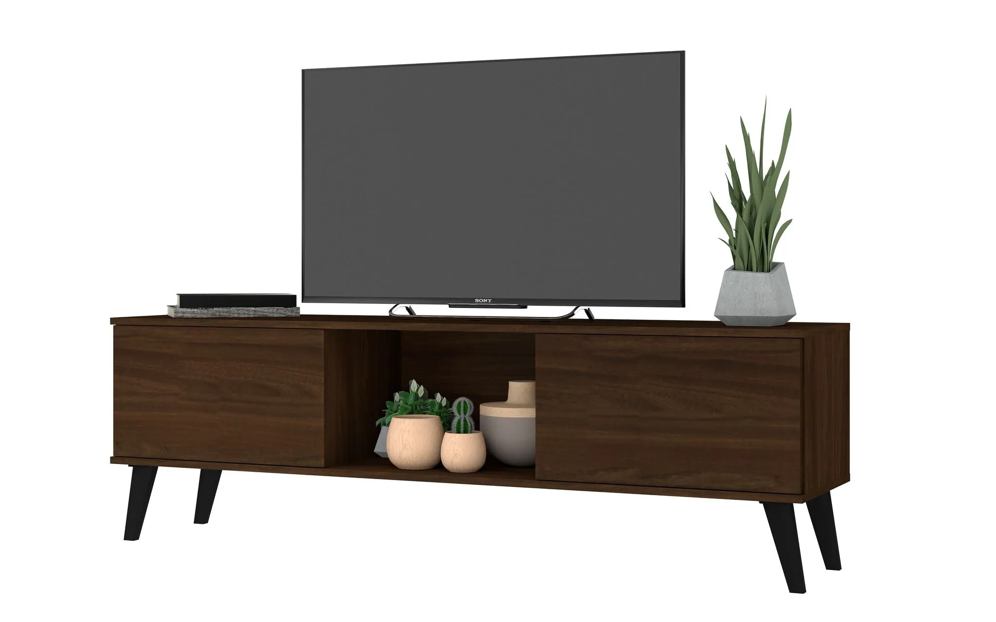 Doyers 62.20 Mid-Century Modern TV Stand in Nut Brown