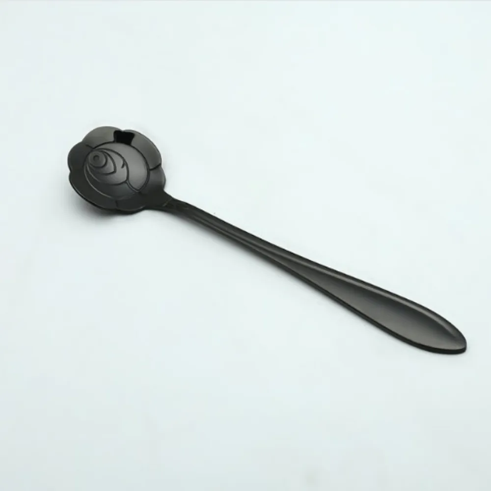 Elegant Black Stainless Steel Floral Stirring Spoon
