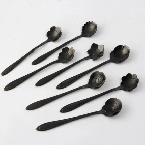 Elegant Black Stainless Steel Floral Stirring Spoon