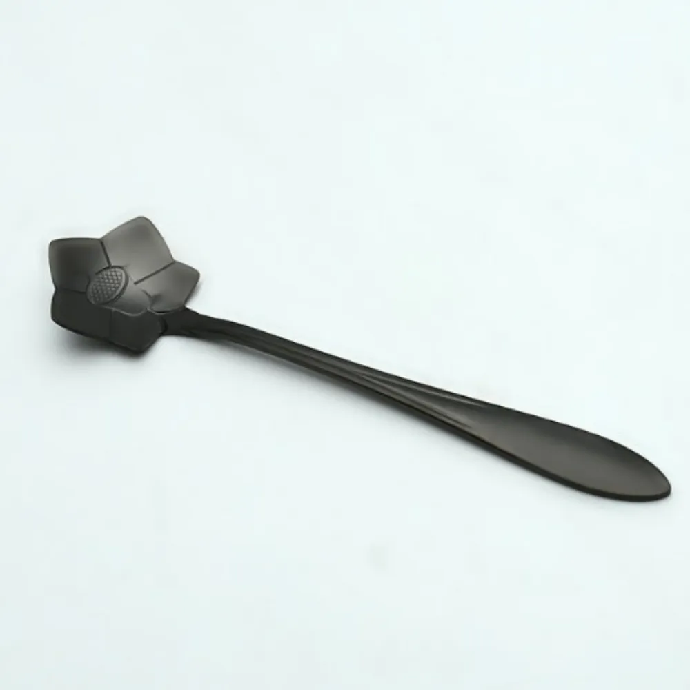 Elegant Black Stainless Steel Floral Stirring Spoon