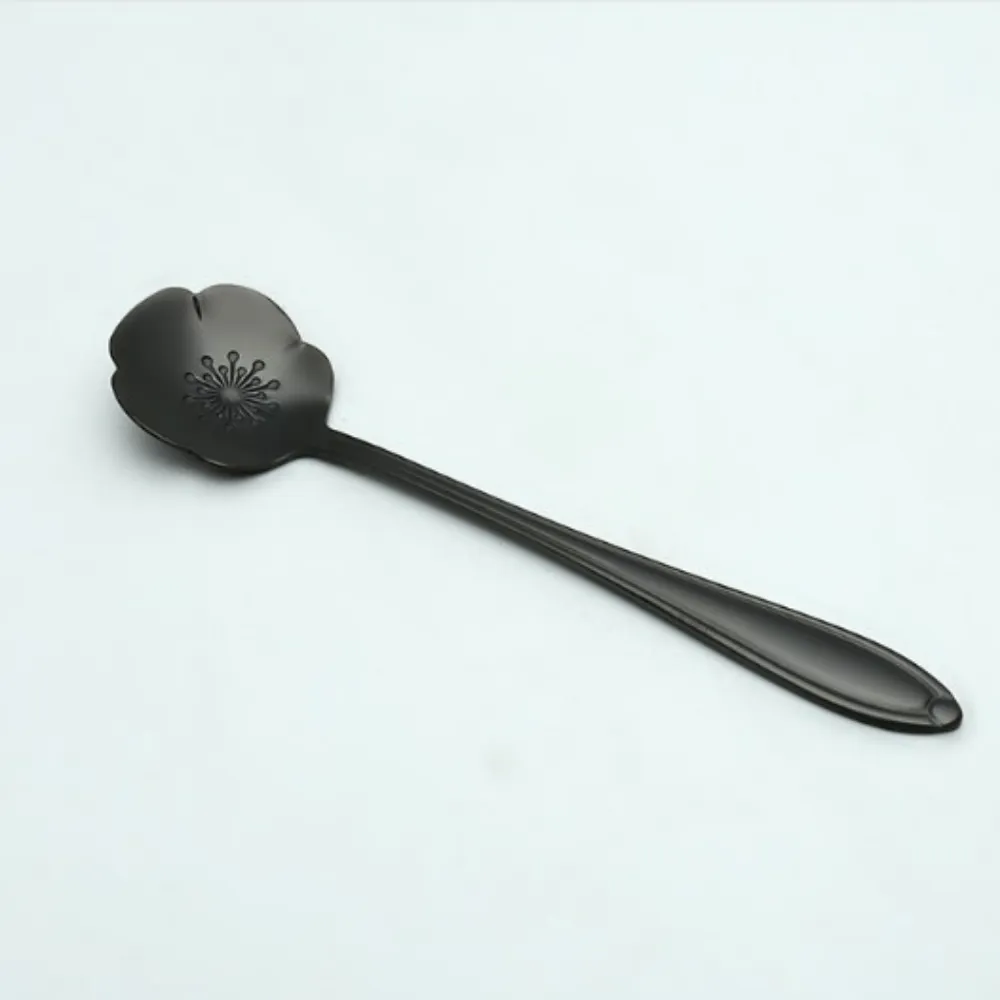 Elegant Black Stainless Steel Floral Stirring Spoon