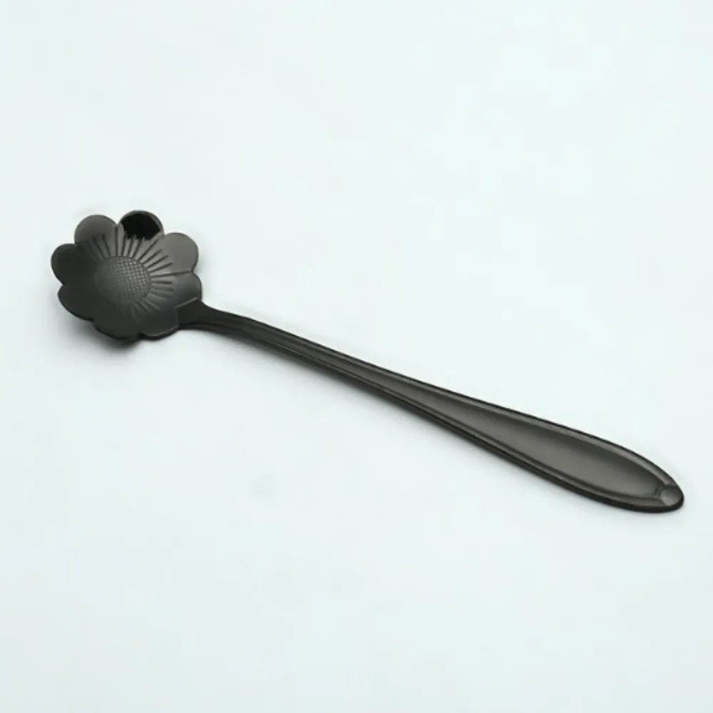 Elegant Black Stainless Steel Floral Stirring Spoon
