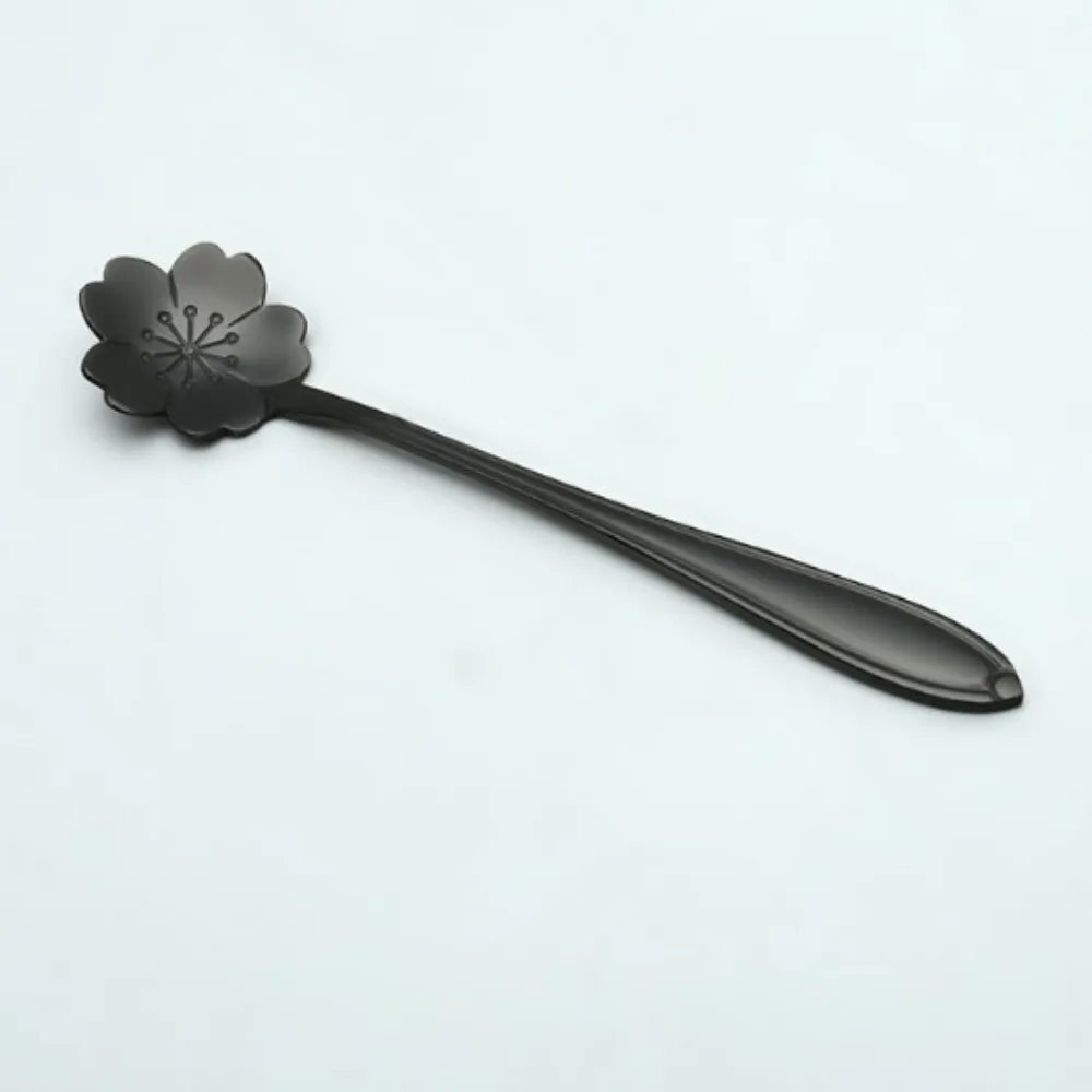 Elegant Black Stainless Steel Floral Stirring Spoon