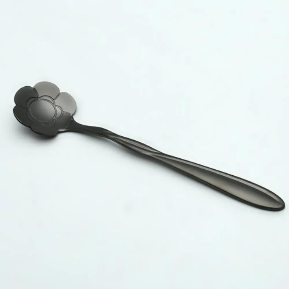Elegant Black Stainless Steel Floral Stirring Spoon