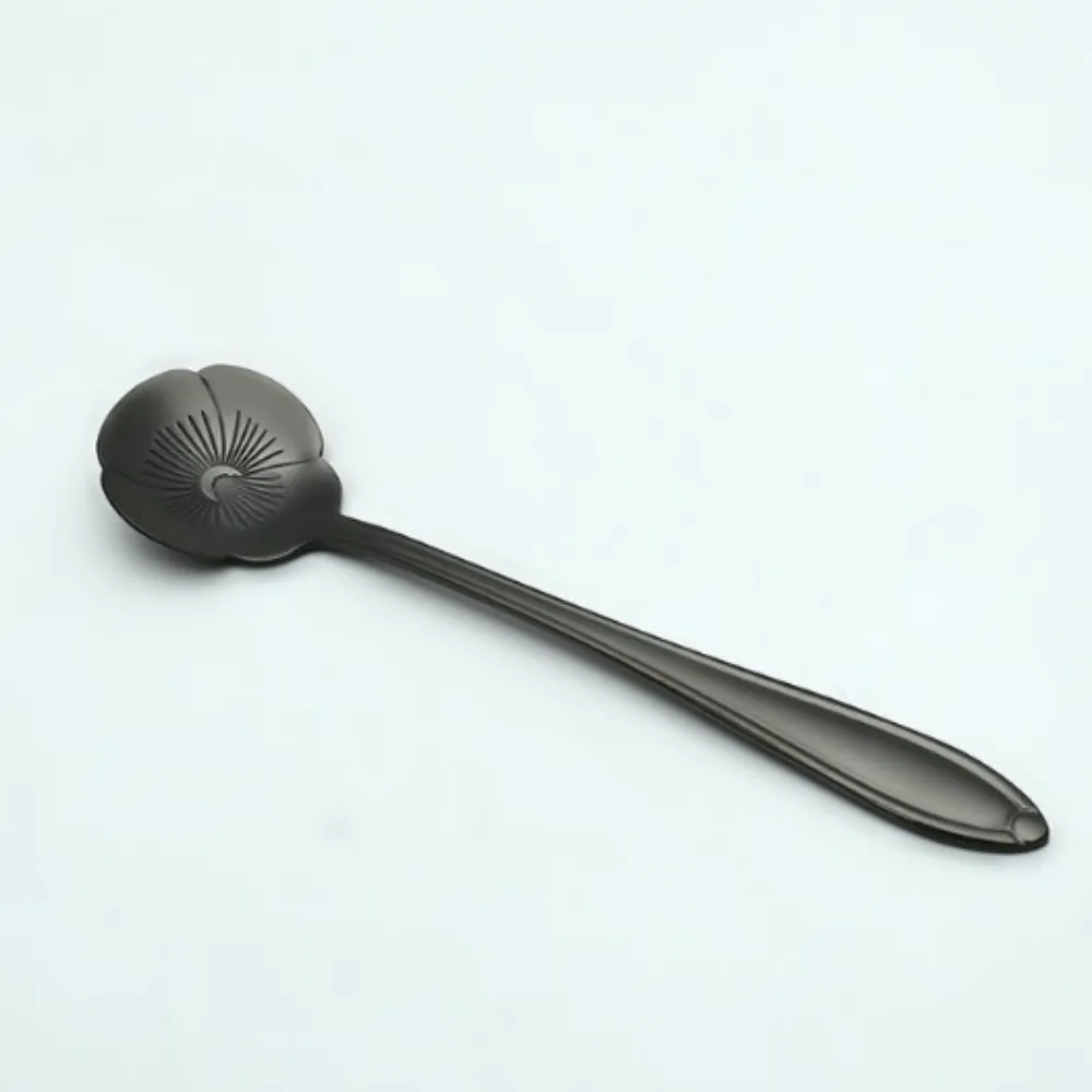 Elegant Black Stainless Steel Floral Stirring Spoon