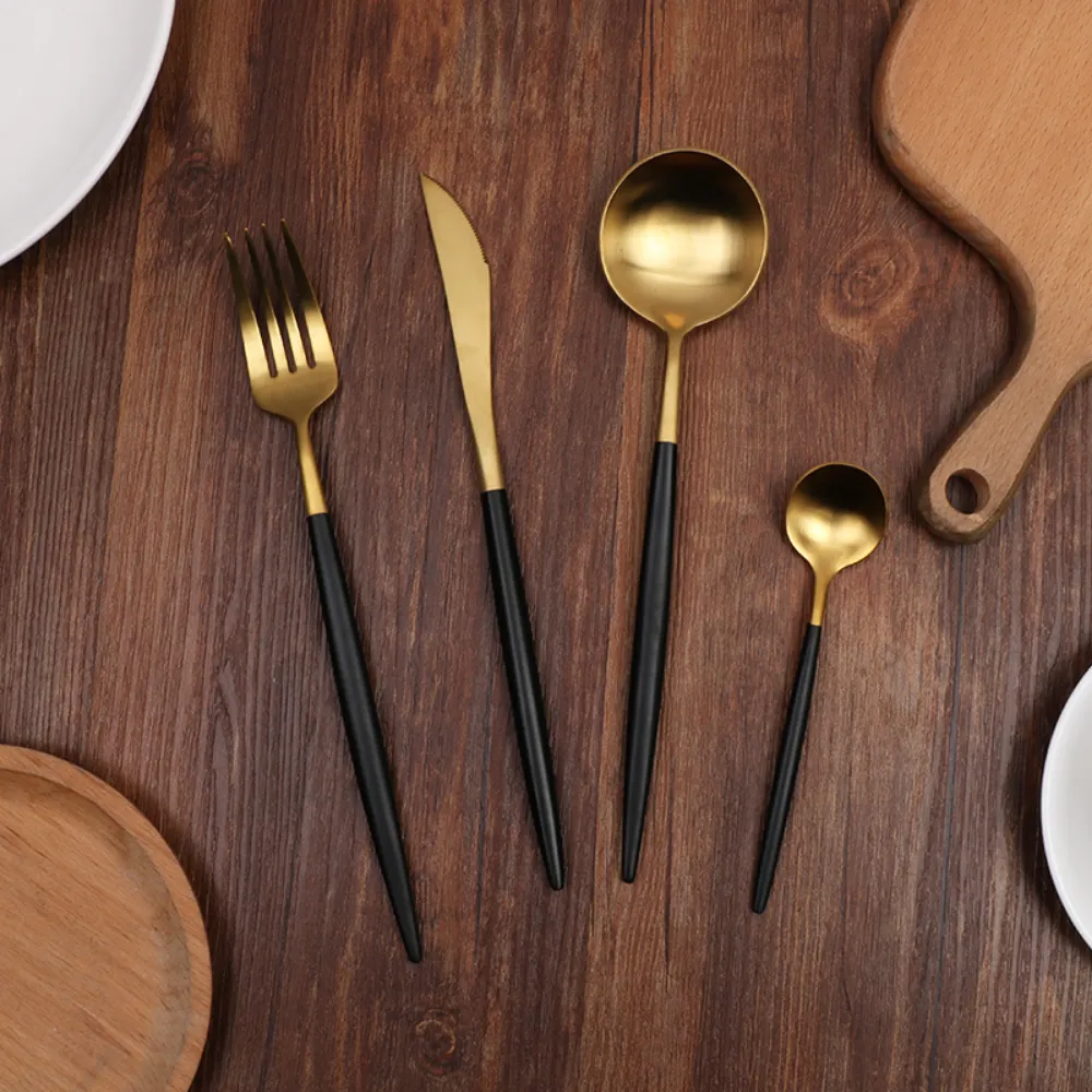 Event Black Handled Stainless Steel 4Pcs Cutlery Set