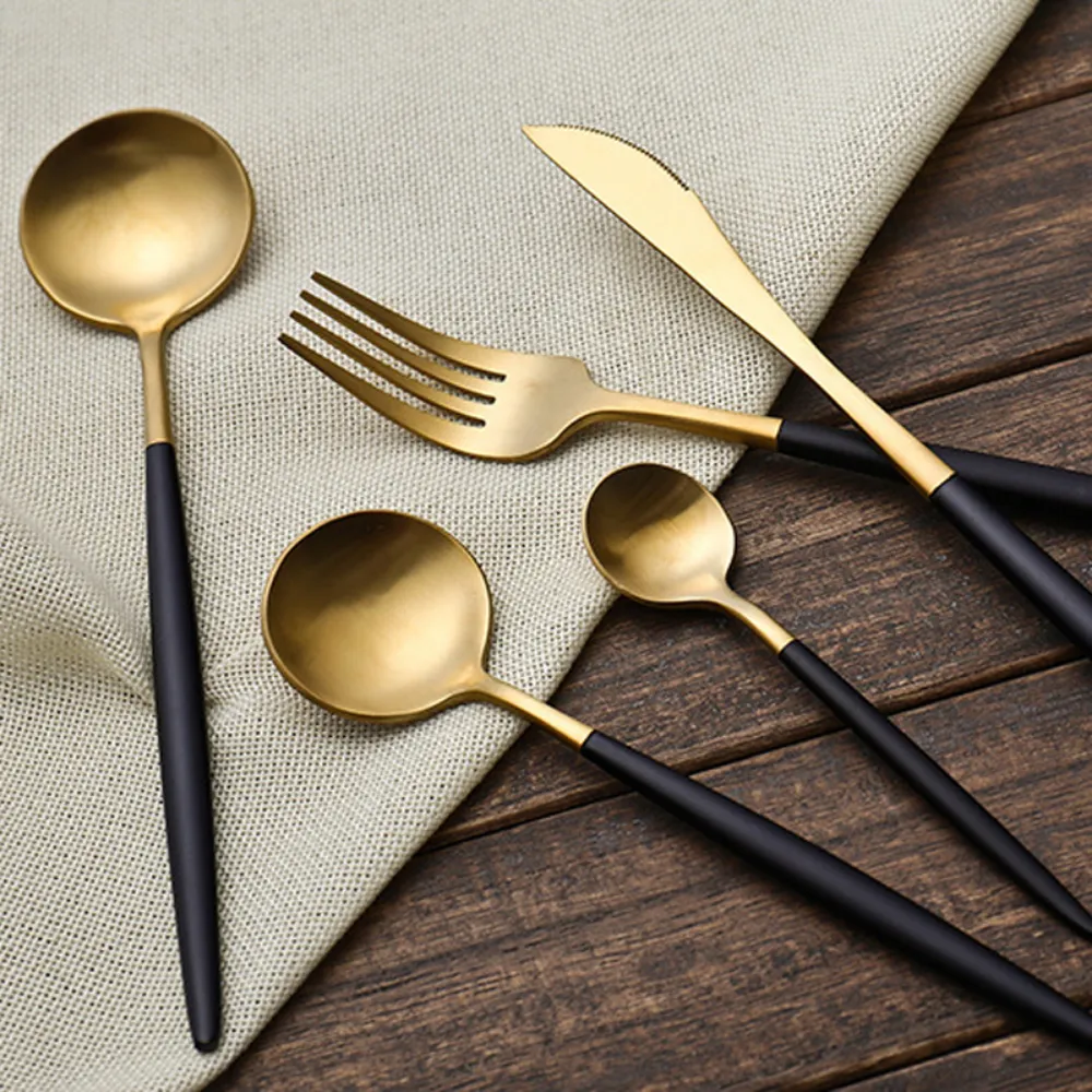 Event Black Handled Stainless Steel 4Pcs Cutlery Set
