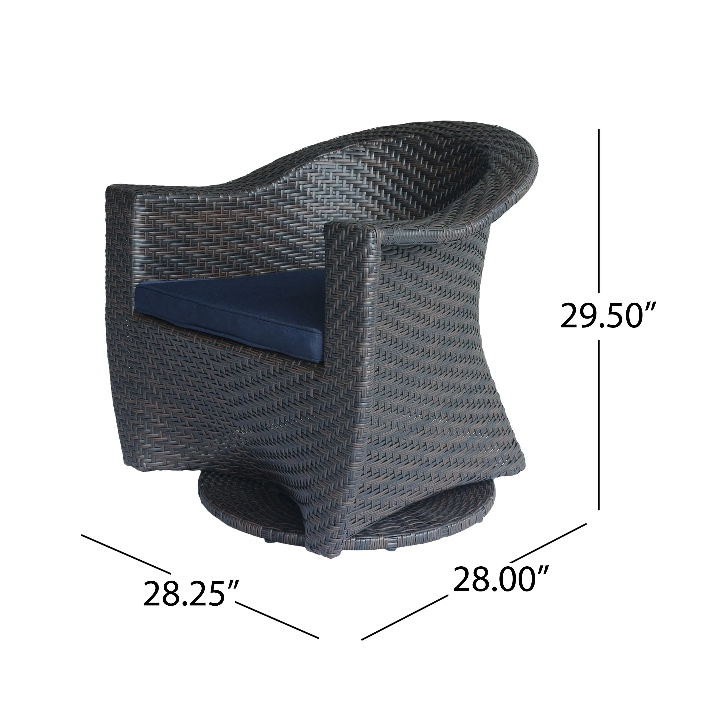 Florence Patio Swivel Chairs, Wicker with Outdoor Cushions, Multi-Brown and Navy Blue