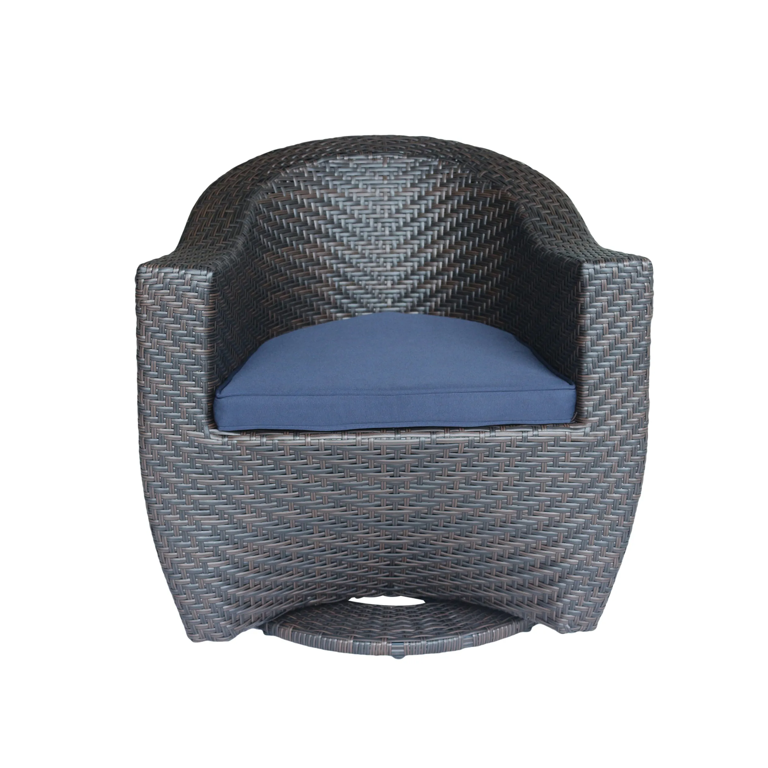 Florence Patio Swivel Chairs, Wicker with Outdoor Cushions, Multi-Brown and Navy Blue