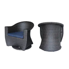 Florence Patio Swivel Chairs, Wicker with Outdoor Cushions, Multi-Brown and Navy Blue