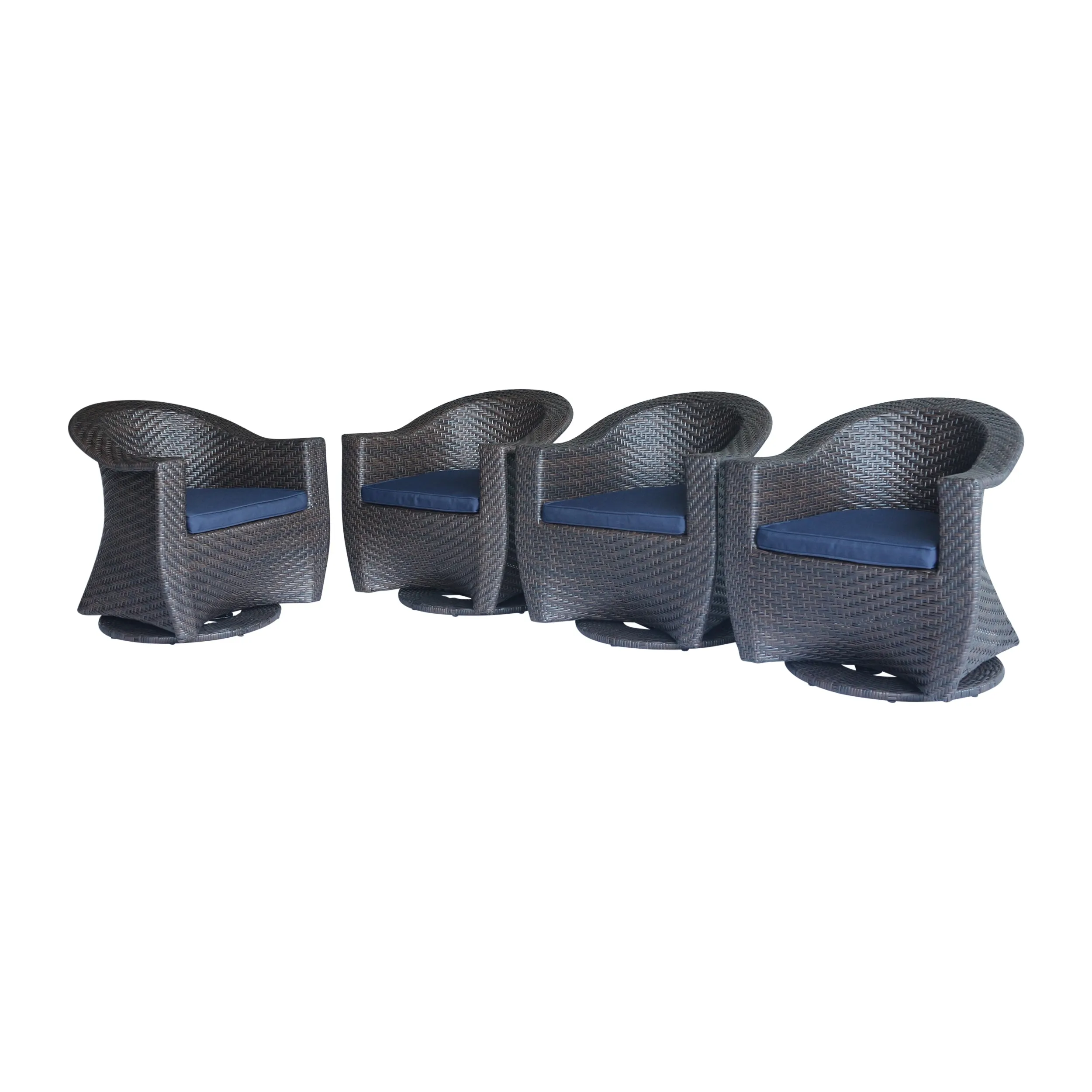 Florence Patio Swivel Chairs, Wicker with Outdoor Cushions, Multi-Brown and Navy Blue