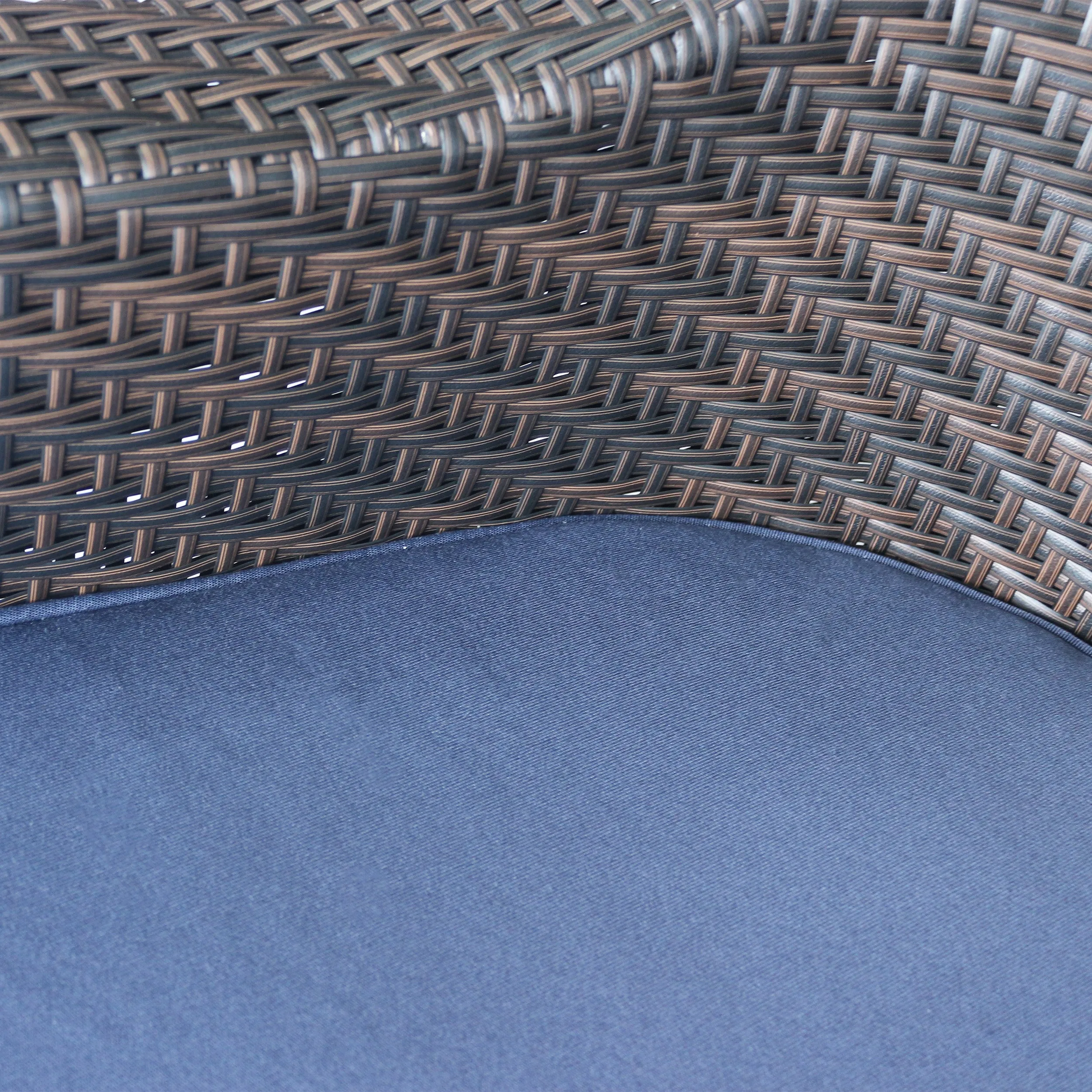 Florence Patio Swivel Chairs, Wicker with Outdoor Cushions, Multi-Brown and Navy Blue