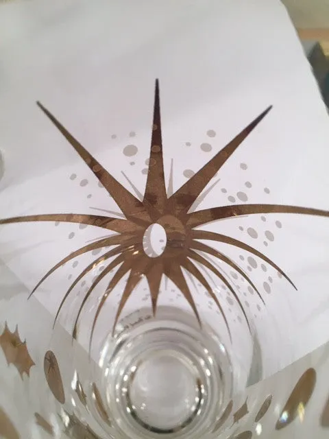 Fred Press - Signed Mid-Century Frosted White & 22-Karat Gold Atomic Starburst Collins Glasses (Set of 4)