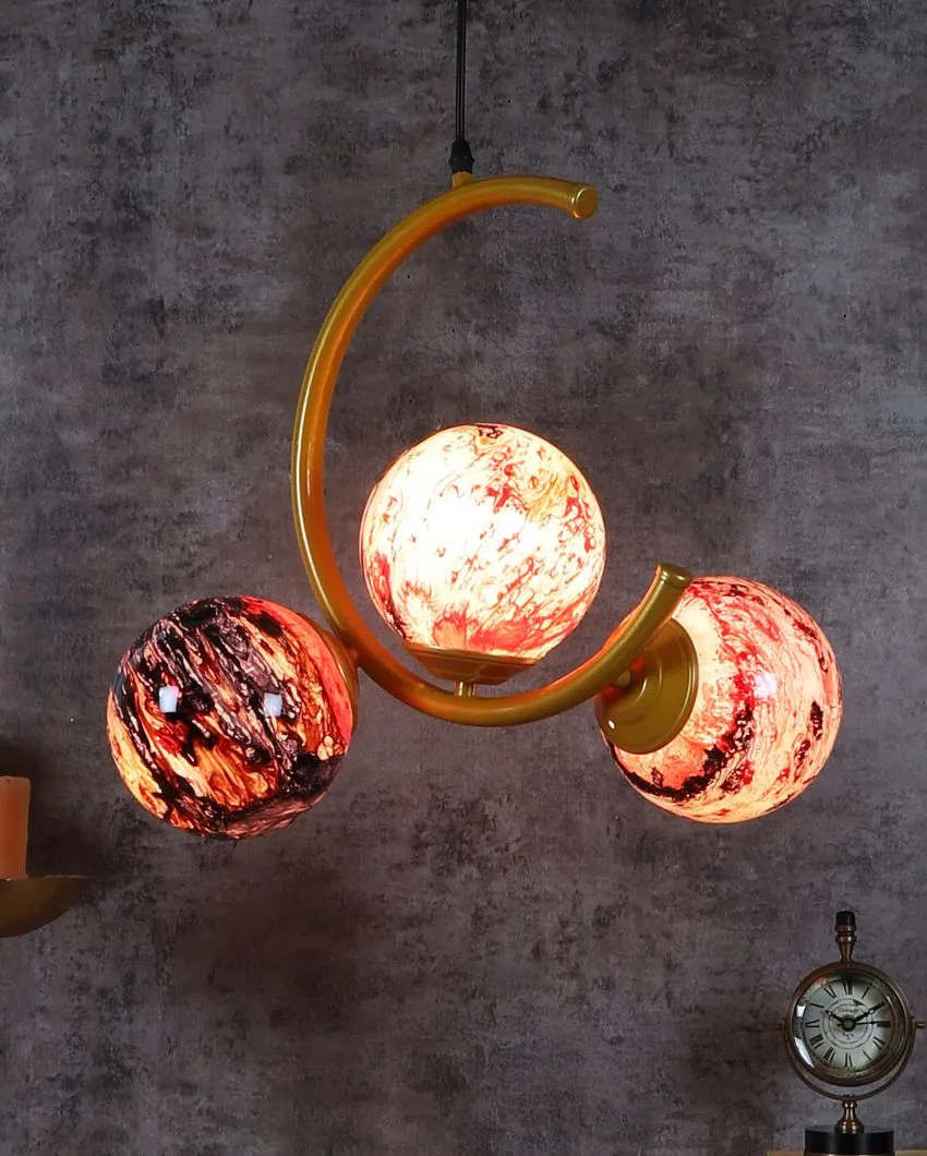 Golden Finish 3 Lights Cluster Half Moon Shape Ceiling Lamp