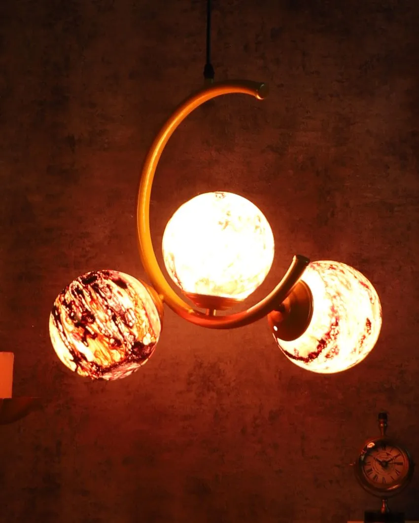 Golden Finish 3 Lights Cluster Half Moon Shape Ceiling Lamp