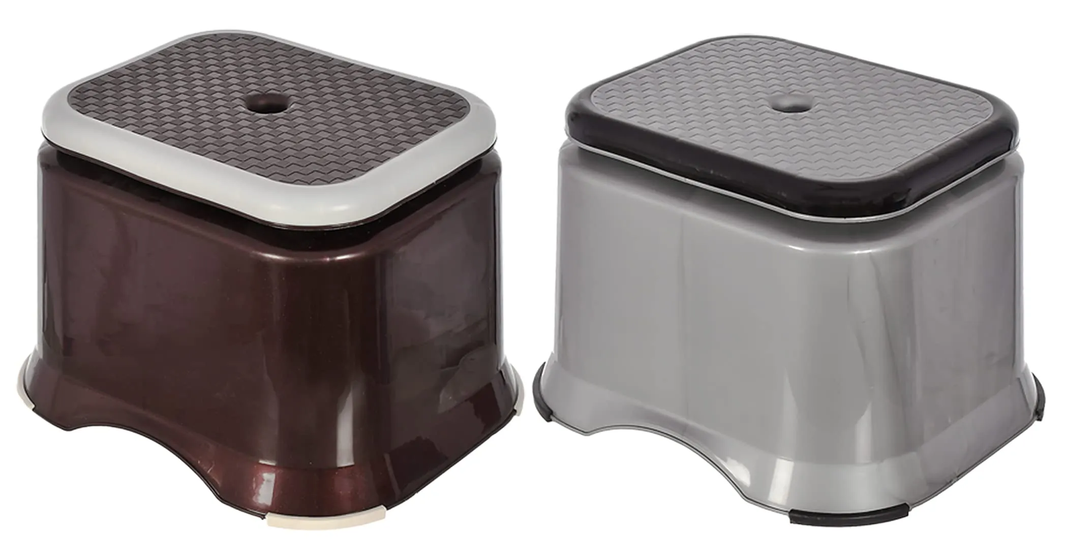Heart Home Ultra 10 Anti-Slip Plastic Stool for Bathroom, Kitchen, Bedroom, Toy Room and Living Room- Pack of 2 (Brown & Grey)-46HH0150, Standard