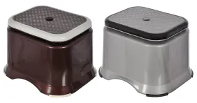 Heart Home Ultra 10 Anti-Slip Plastic Stool for Bathroom, Kitchen, Bedroom, Toy Room and Living Room- Pack of 2 (Brown & Grey)-46HH0150, Standard