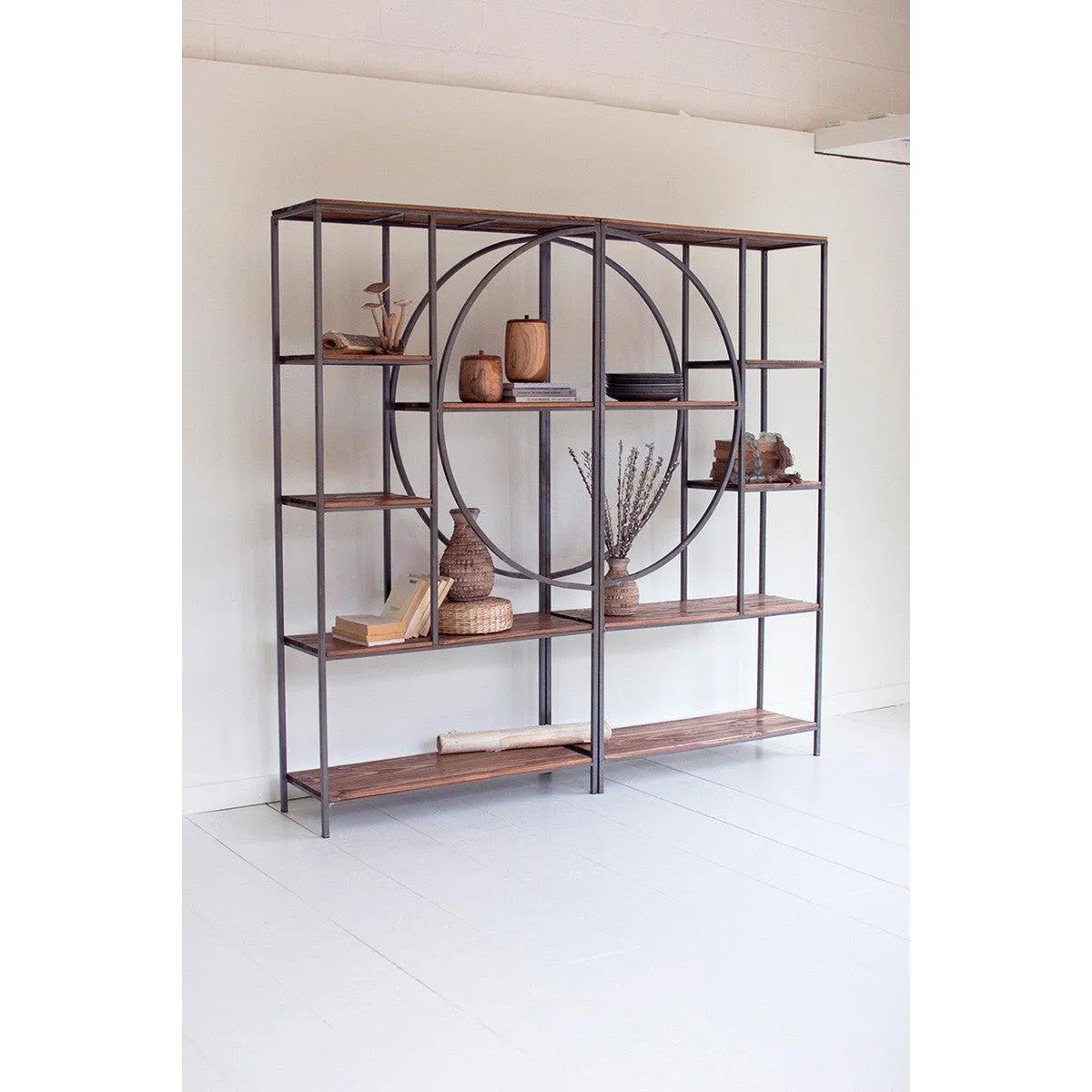 Kalalou - Wood And Metal Shelving Unit With Demilune Detail