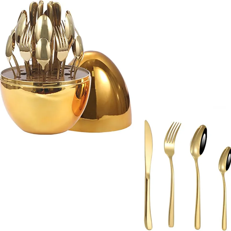 Luxury 24Pc Egg Shaped Flatware Cutlery Set- Ib-168 Gold