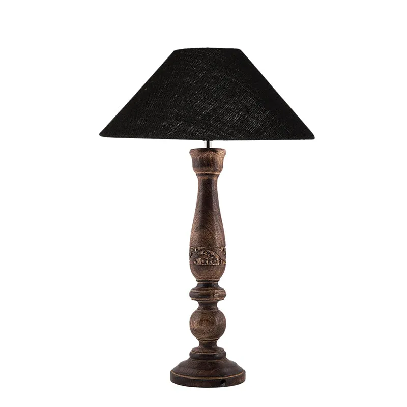 Nihara Wooden Table Lamp With Jute Shade - Black