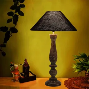 Nihara Wooden Table Lamp With Jute Shade - Black