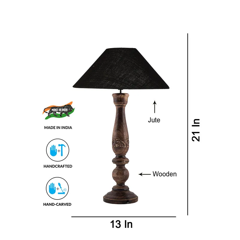 Nihara Wooden Table Lamp With Jute Shade - Black