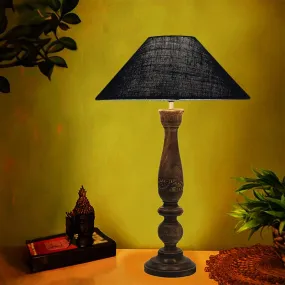Nihara Wooden Table Lamp With Jute Shade - Blue