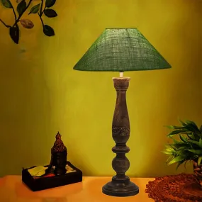 Nihara Wooden Table Lamp With Jute Shade - Green
