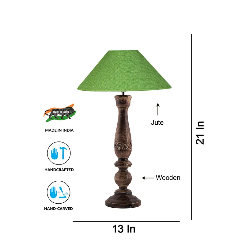 Nihara Wooden Table Lamp With Jute Shade - Green