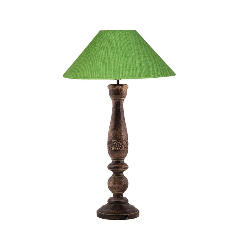 Nihara Wooden Table Lamp With Jute Shade - Green