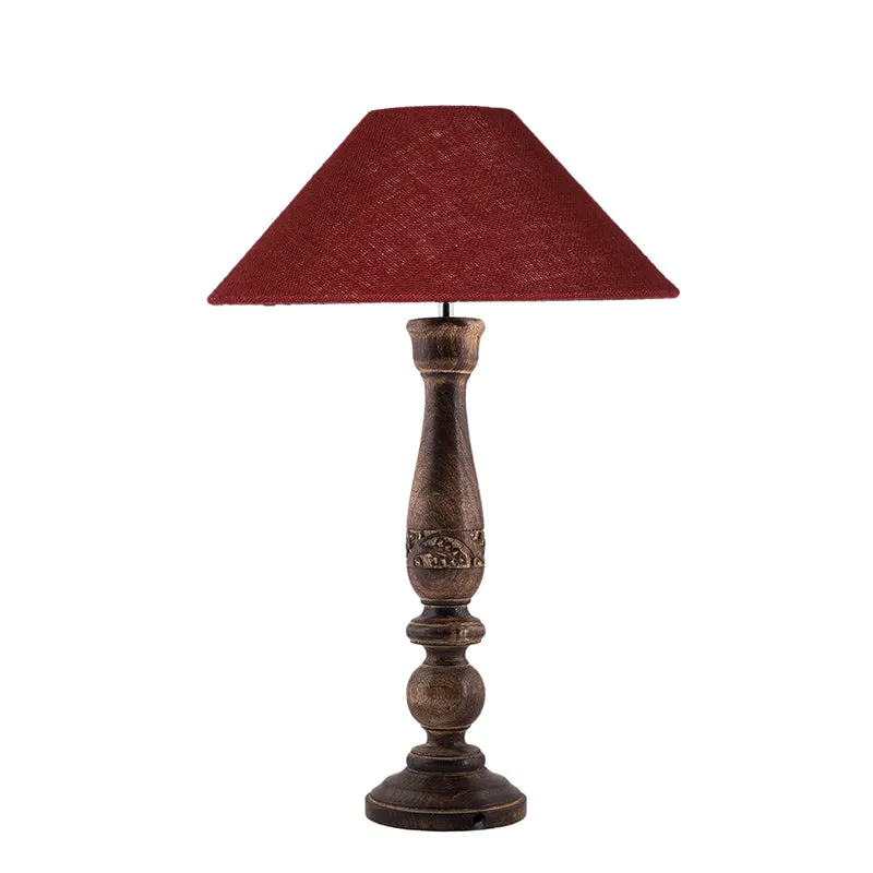 Nihara Wooden Table Lamp With Jute Shade - Maroon