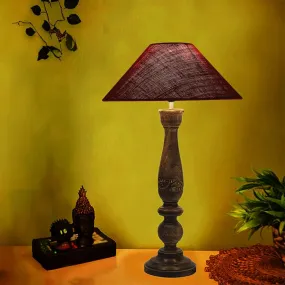 Nihara Wooden Table Lamp With Jute Shade - Maroon