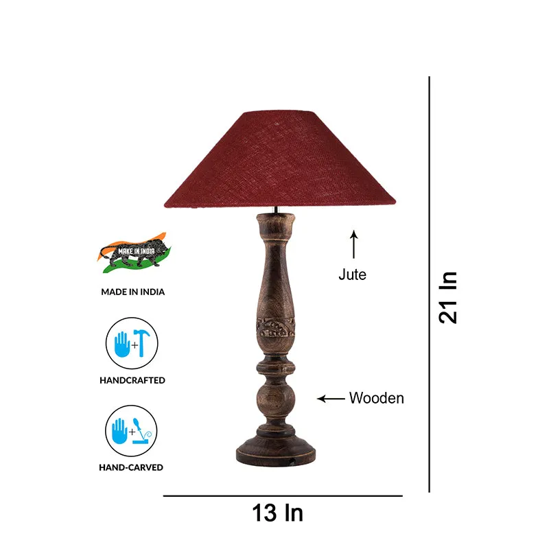 Nihara Wooden Table Lamp With Jute Shade - Maroon