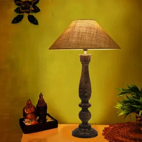 Nihara Wooden Table Lamp With Jute Shade - Yellow