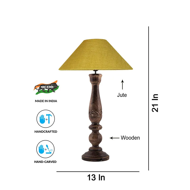 Nihara Wooden Table Lamp With Jute Shade - Yellow