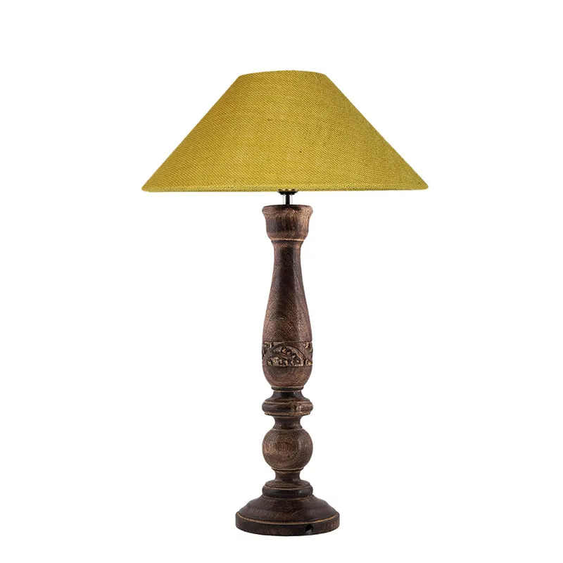 Nihara Wooden Table Lamp With Jute Shade - Yellow