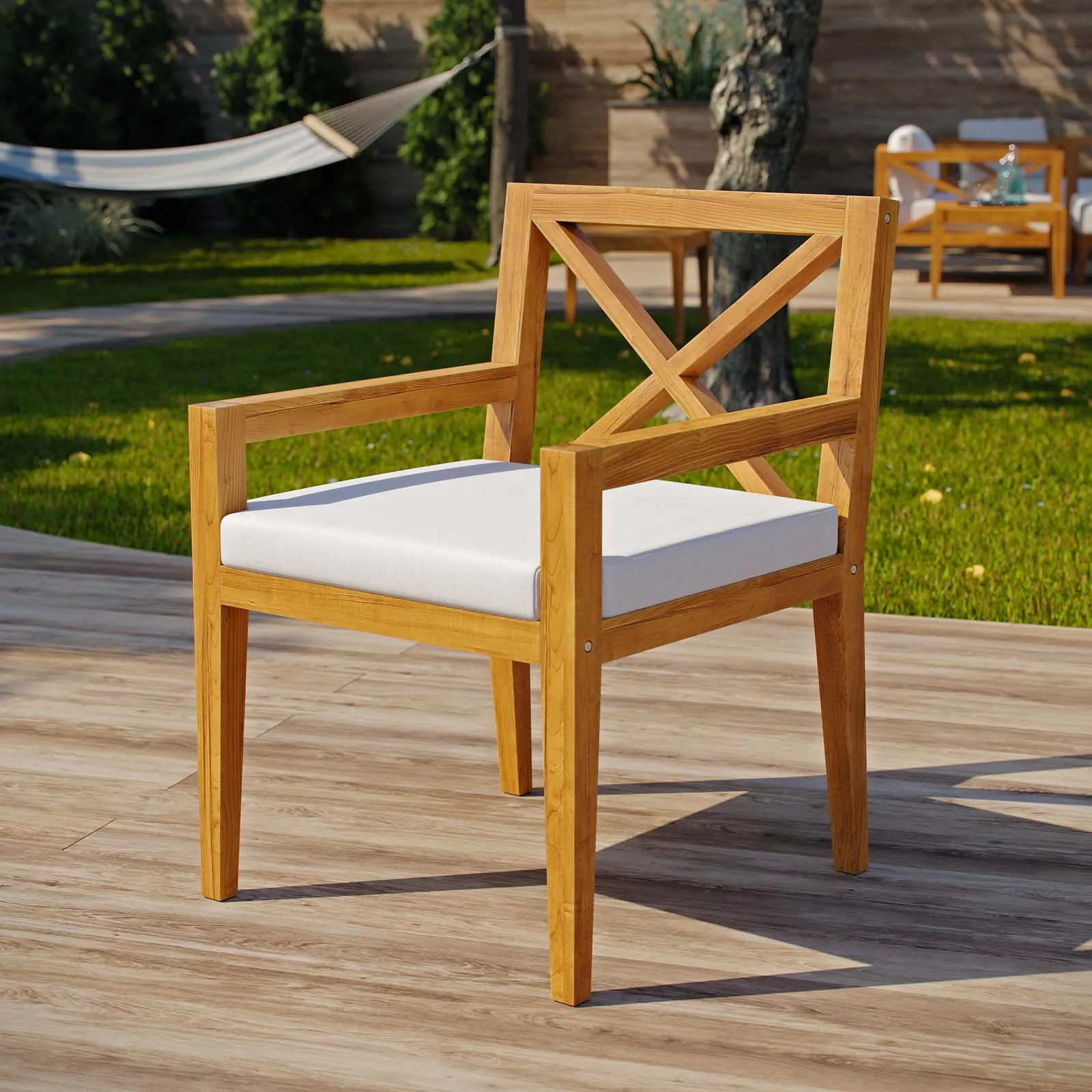 Northlake Outdoor Patio Premium Grade A Teak Wood Dining Armchair Natural White