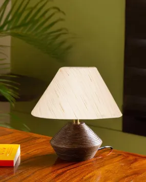 Off White Cotton Table Lamp with Wood Natural base | 10x12 inches