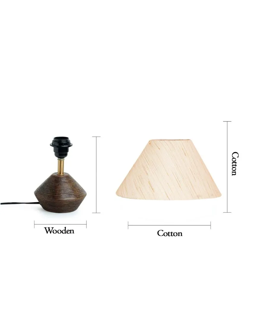 Off White Cotton Table Lamp with Wood Natural base | 10x12 inches