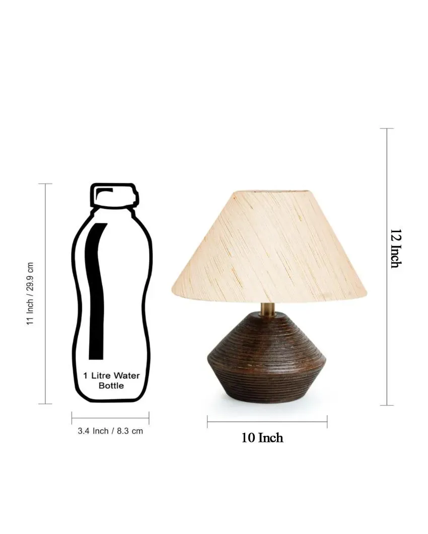 Off White Cotton Table Lamp with Wood Natural base | 10x12 inches