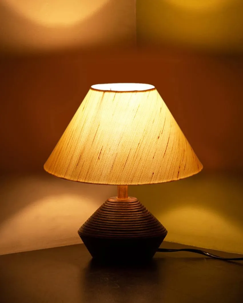 Off White Cotton Table Lamp with Wood Natural base | 10x12 inches