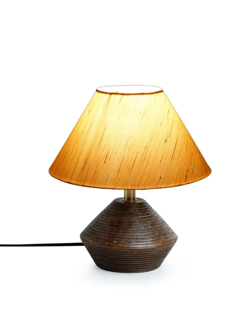 Off White Cotton Table Lamp with Wood Natural base | 10x12 inches
