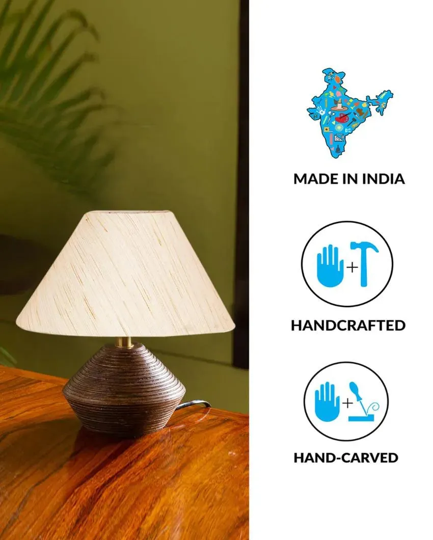 Off White Cotton Table Lamp with Wood Natural base | 10x12 inches