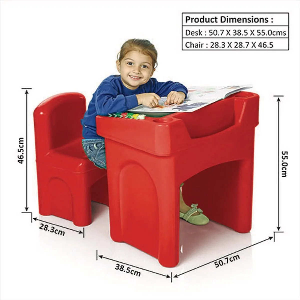 Ok Play Little Master Red Chair & Table Set For Kids, Perfect For Home And School, Red, 2 to 4 Years