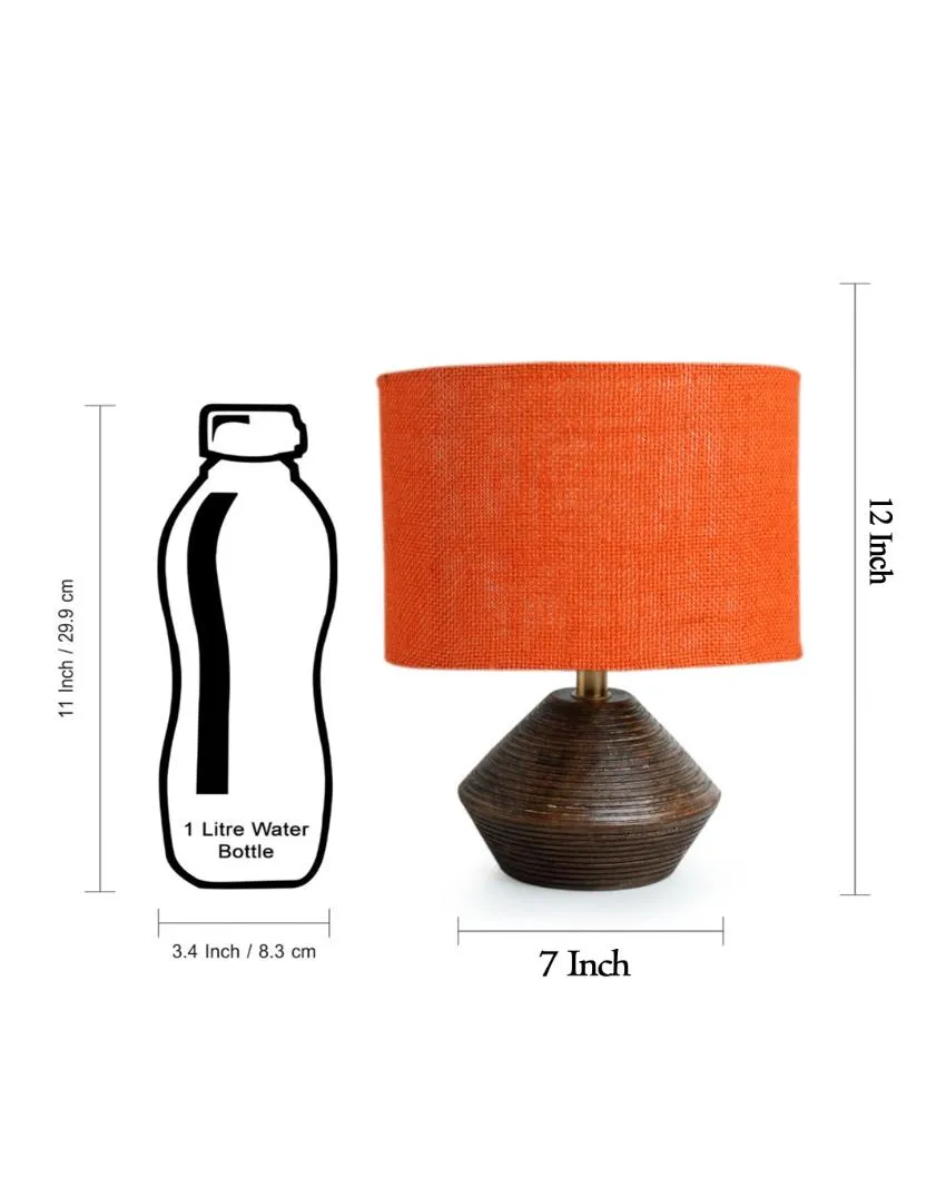 Orange Jute Table Lamp with Wood Natural base | 7x12 inches