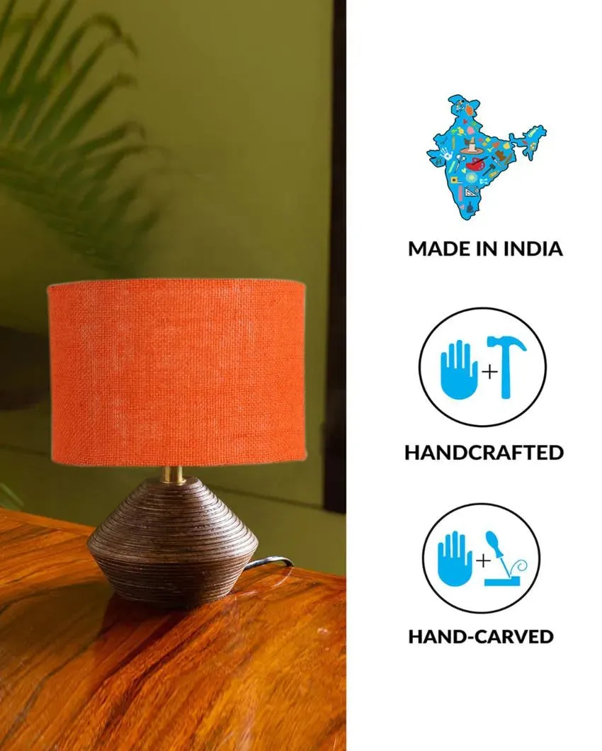 Orange Jute Table Lamp with Wood Natural base | 7x12 inches