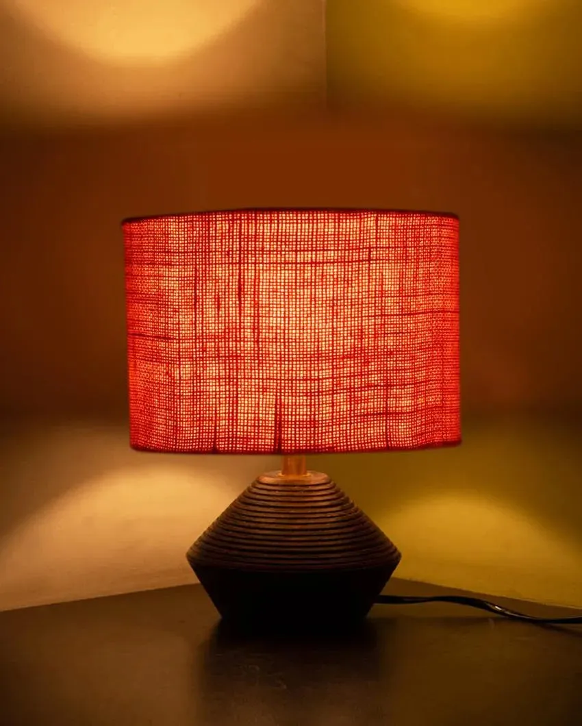 Orange Jute Table Lamp with Wood Natural base | 7x12 inches