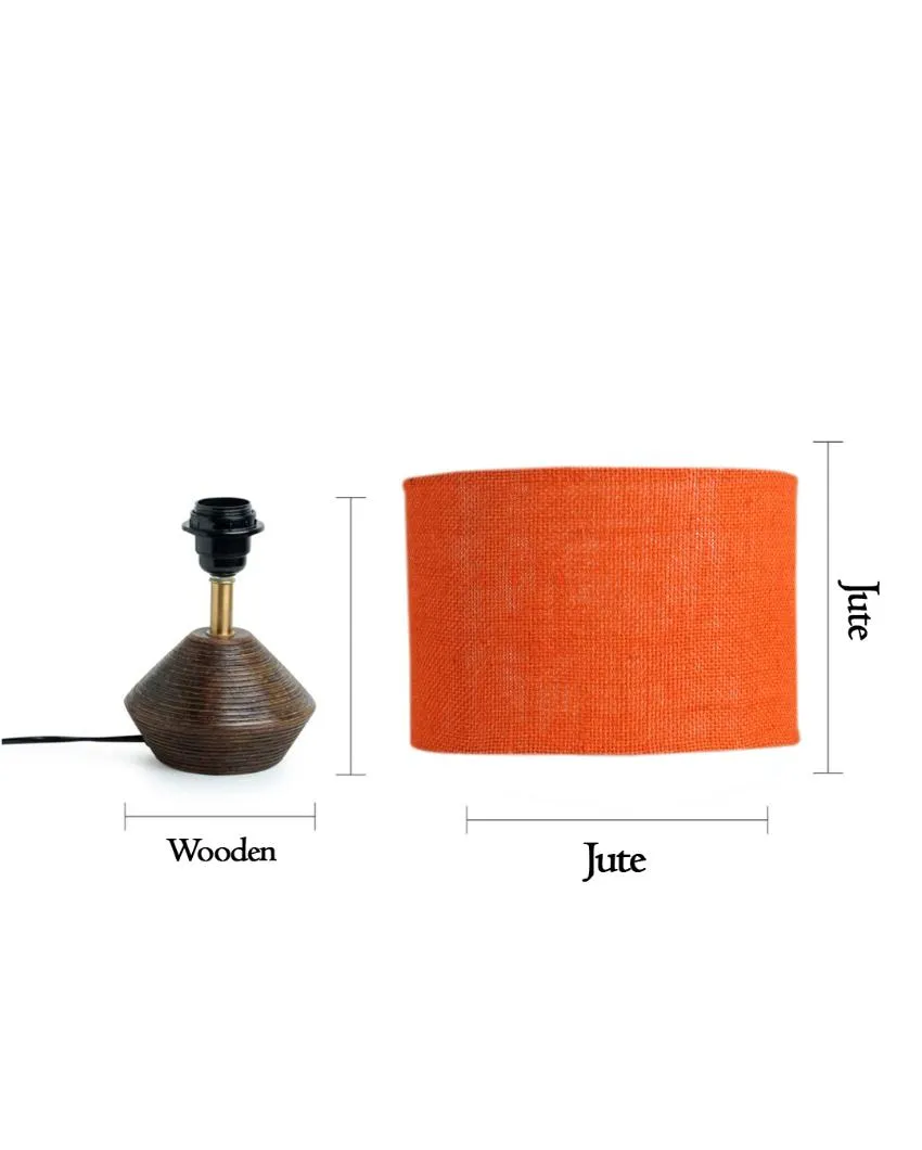 Orange Jute Table Lamp with Wood Natural base | 7x12 inches